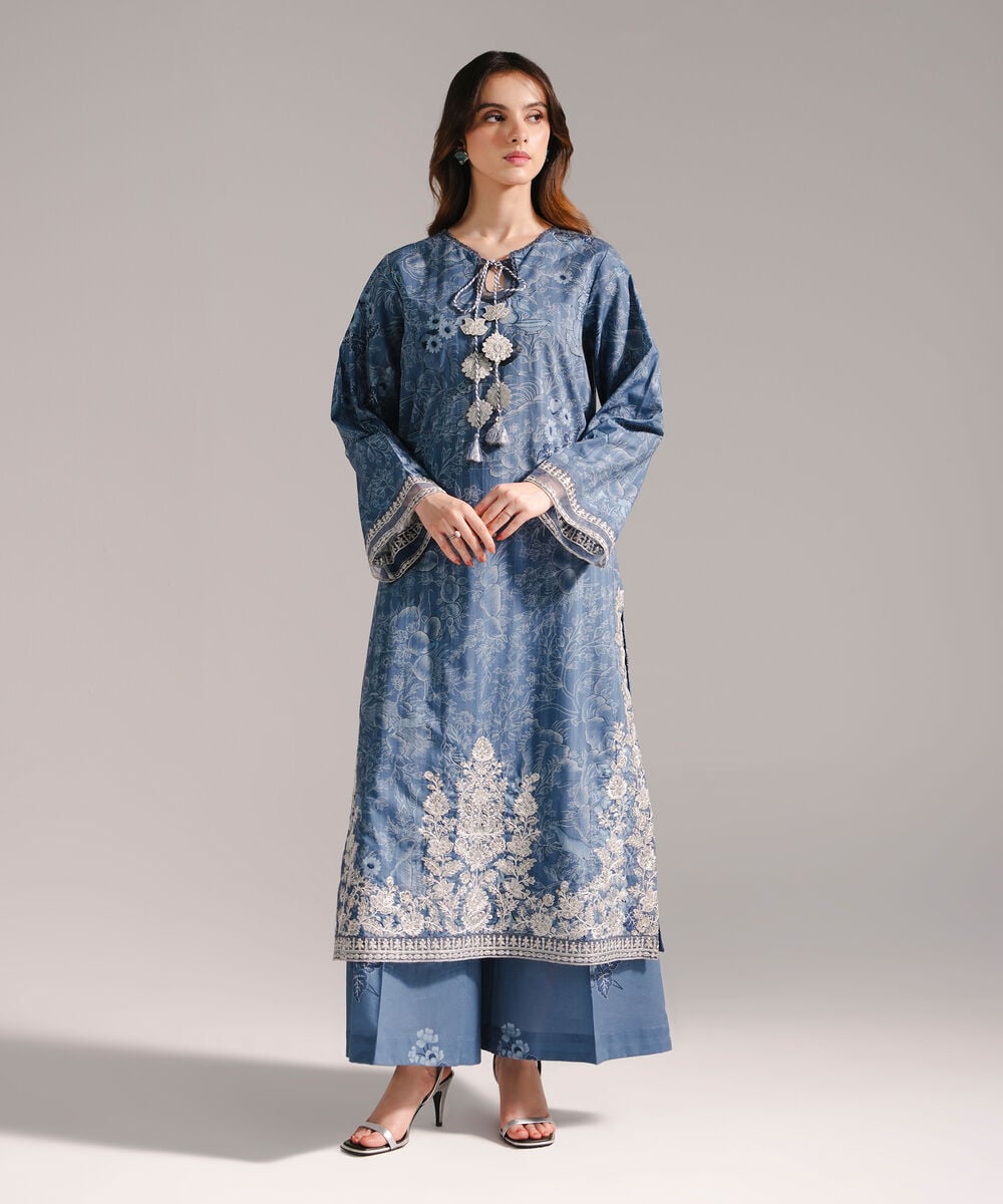 Women's RTW Leno Kara Embroidered A-Line Blue Shirt