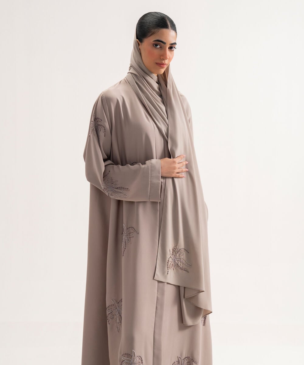 Women's Polyester Dusty Lilac Regular Abaya Set