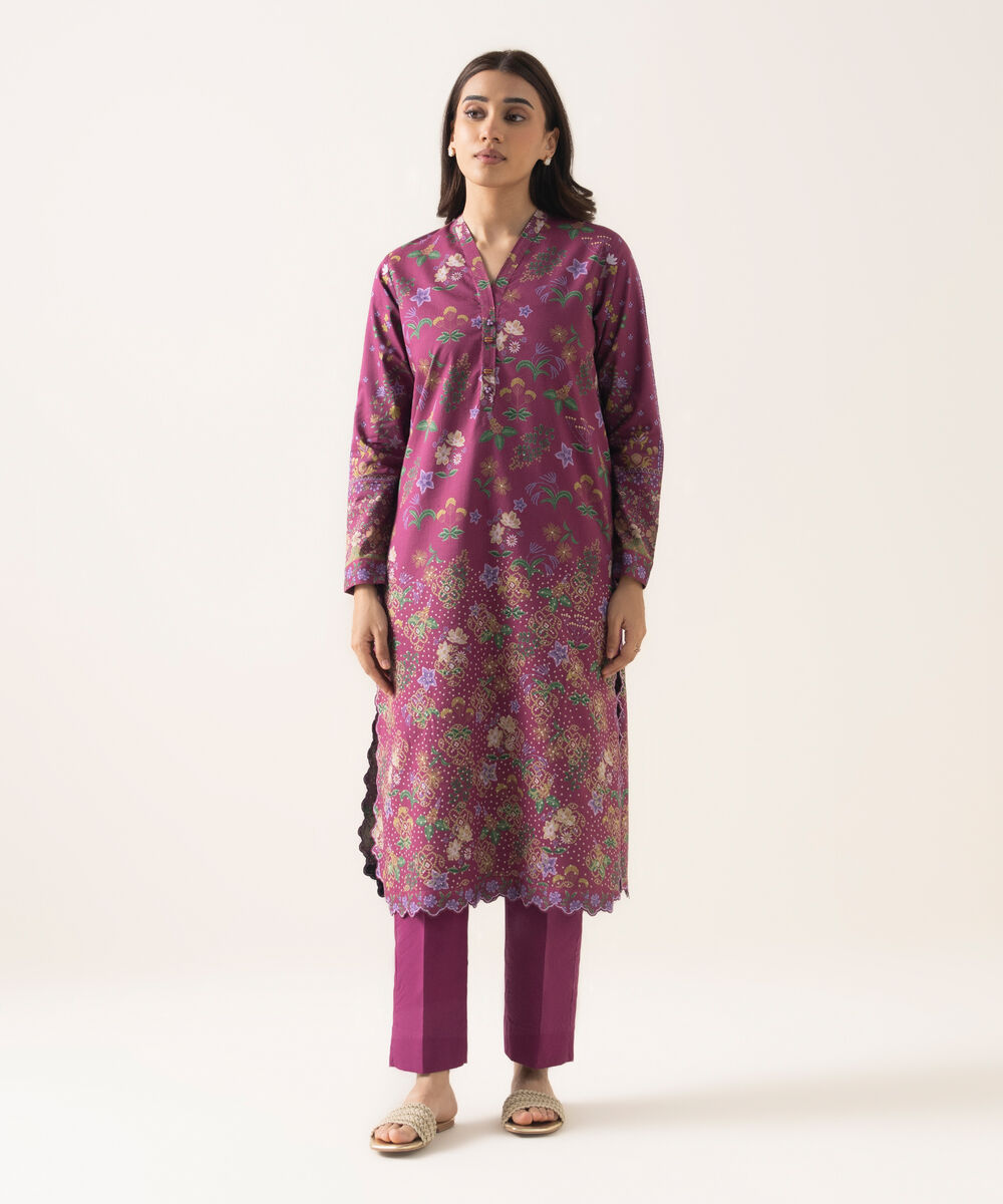 Women's Unstitched Lawn Printed Purple 2 Piece Suit