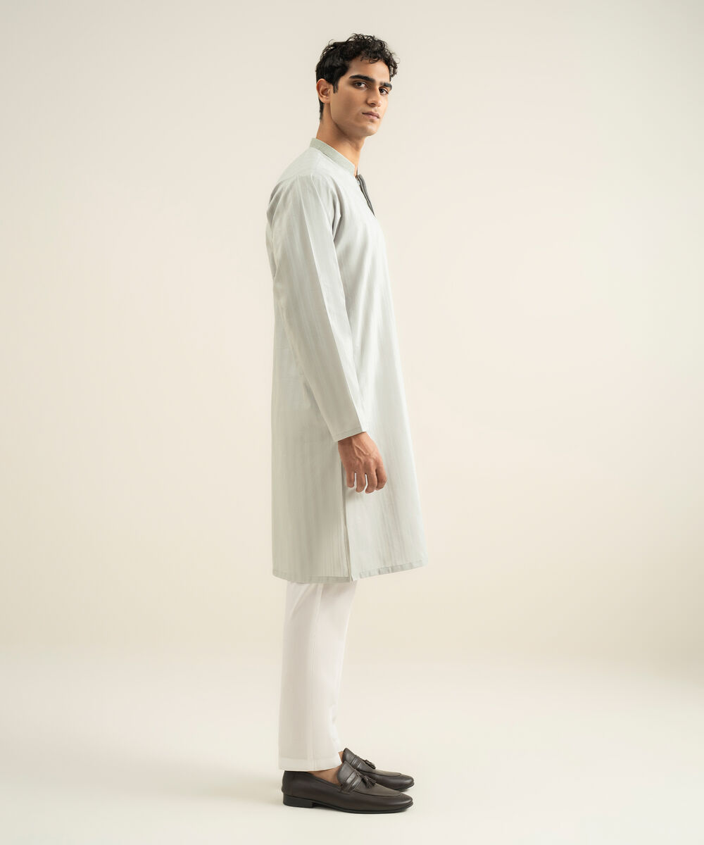 Men's light grey Leno Jacquard Kurta