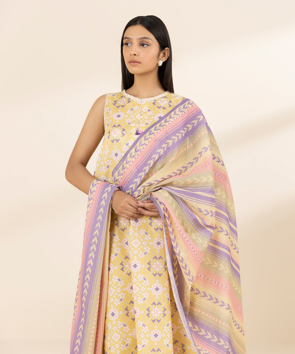 Women's Unstitched Lawn Printed Yellow 3 Piece Suit