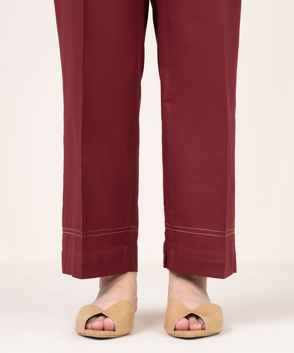Women's RTW Khaddar Solid Maroon Straight Pants