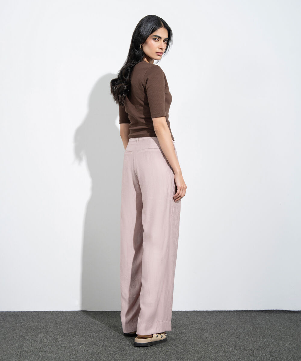 Women's Western Pink Straight-Fit Textured Trouser
