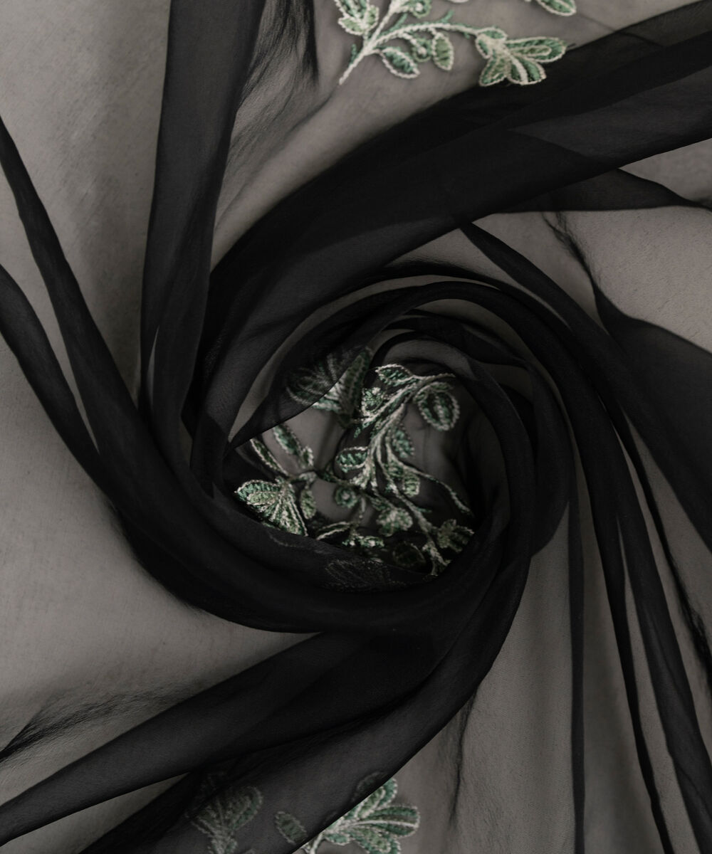 Women's RTW Blended Organza Embroidered Black Dupatta