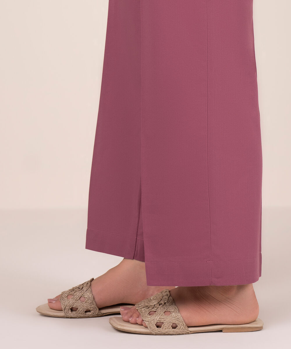 Women's RTW Cambric Solid Purple Straight Pants