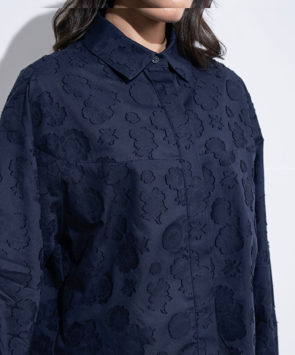 Women's Western Navy Button Through Cocoon Shirt