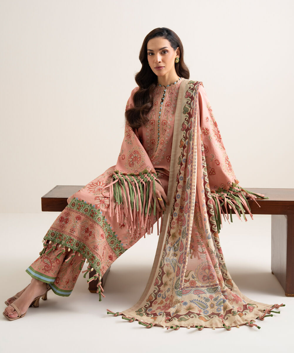 Women's Unstitched Textured Lawn Embroidered Pink