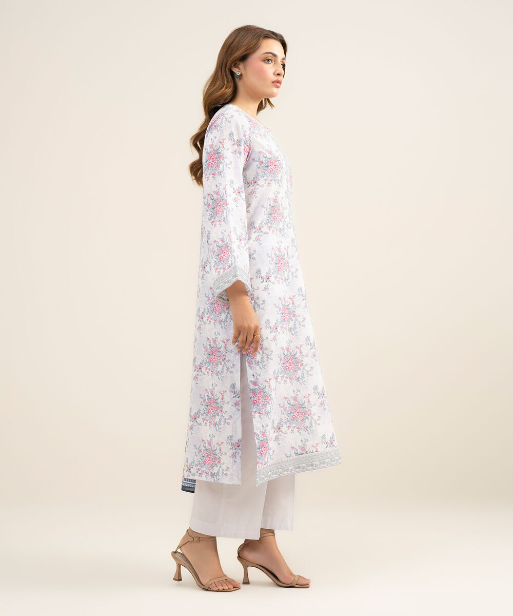 Women's Unstitched Lawn Embroidered Light Gray 3 Piece Suit