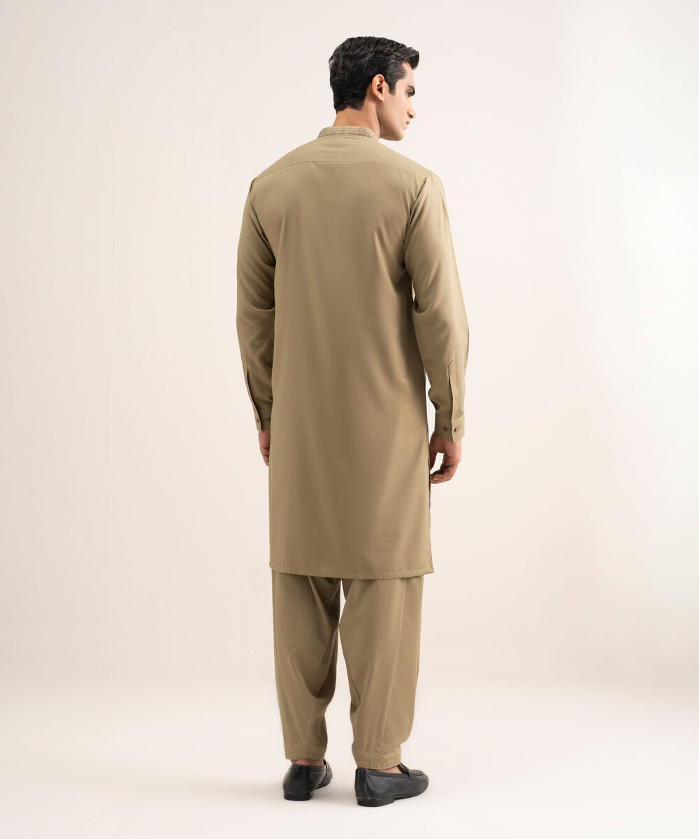 Men'S Stitched Olive Premium Wash And  Wear Suit