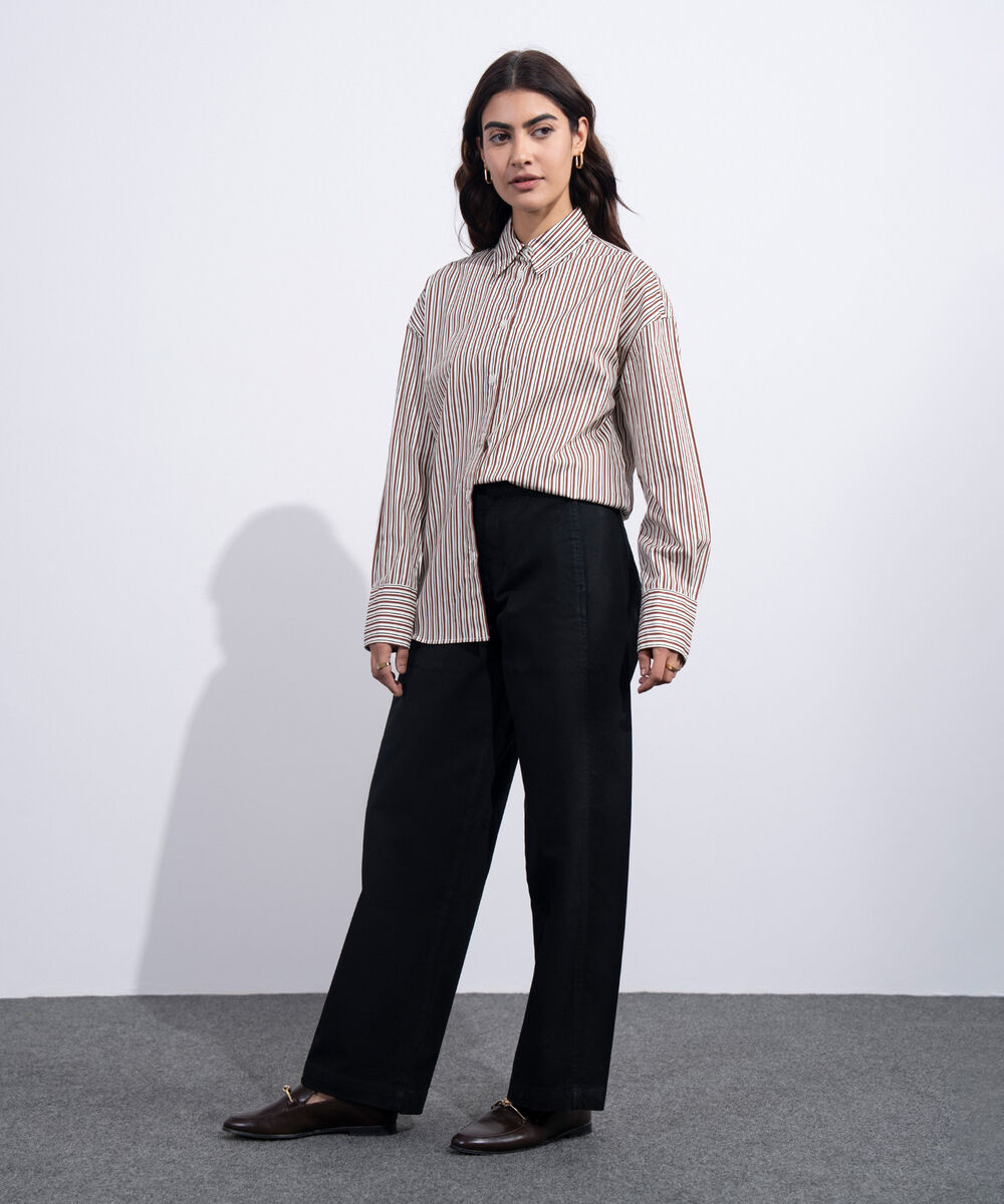 Women's Western Brown And White Standard-Fit Poplin Shirt