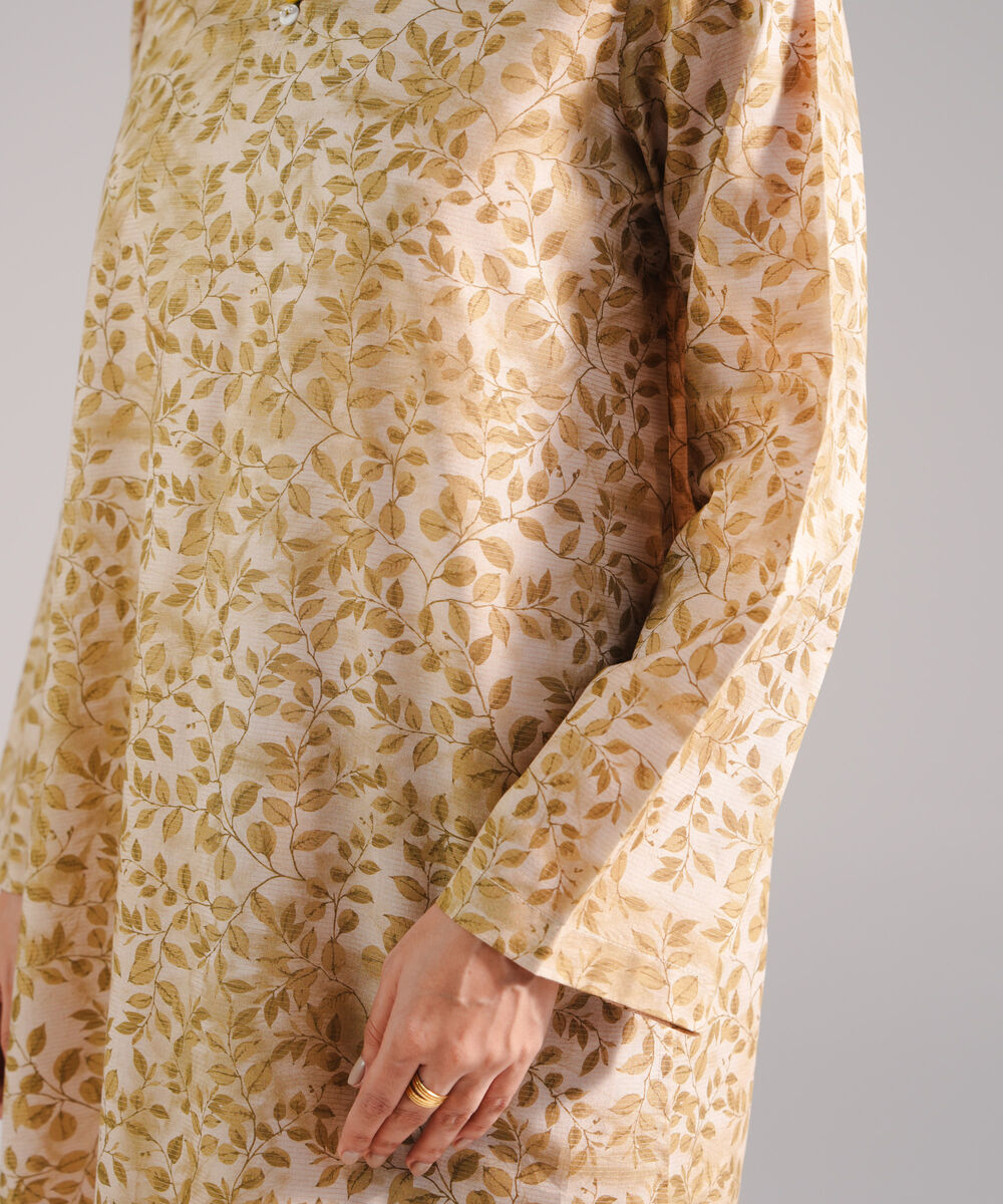 Women's RTW Zari Lawn Printed Beige 3 Piece Suit