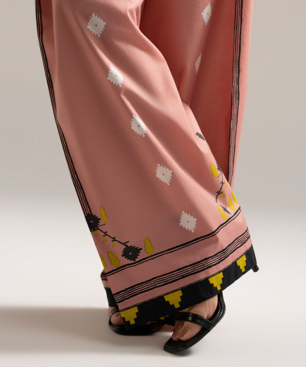 Women's RTW Cambric Printed Pink Farshi Shalwar