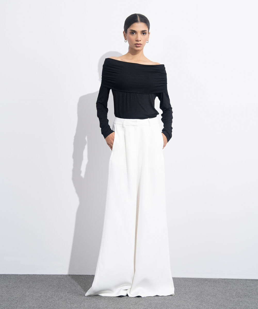 Women's Western Wear White Flared Hem Tailored Trousers