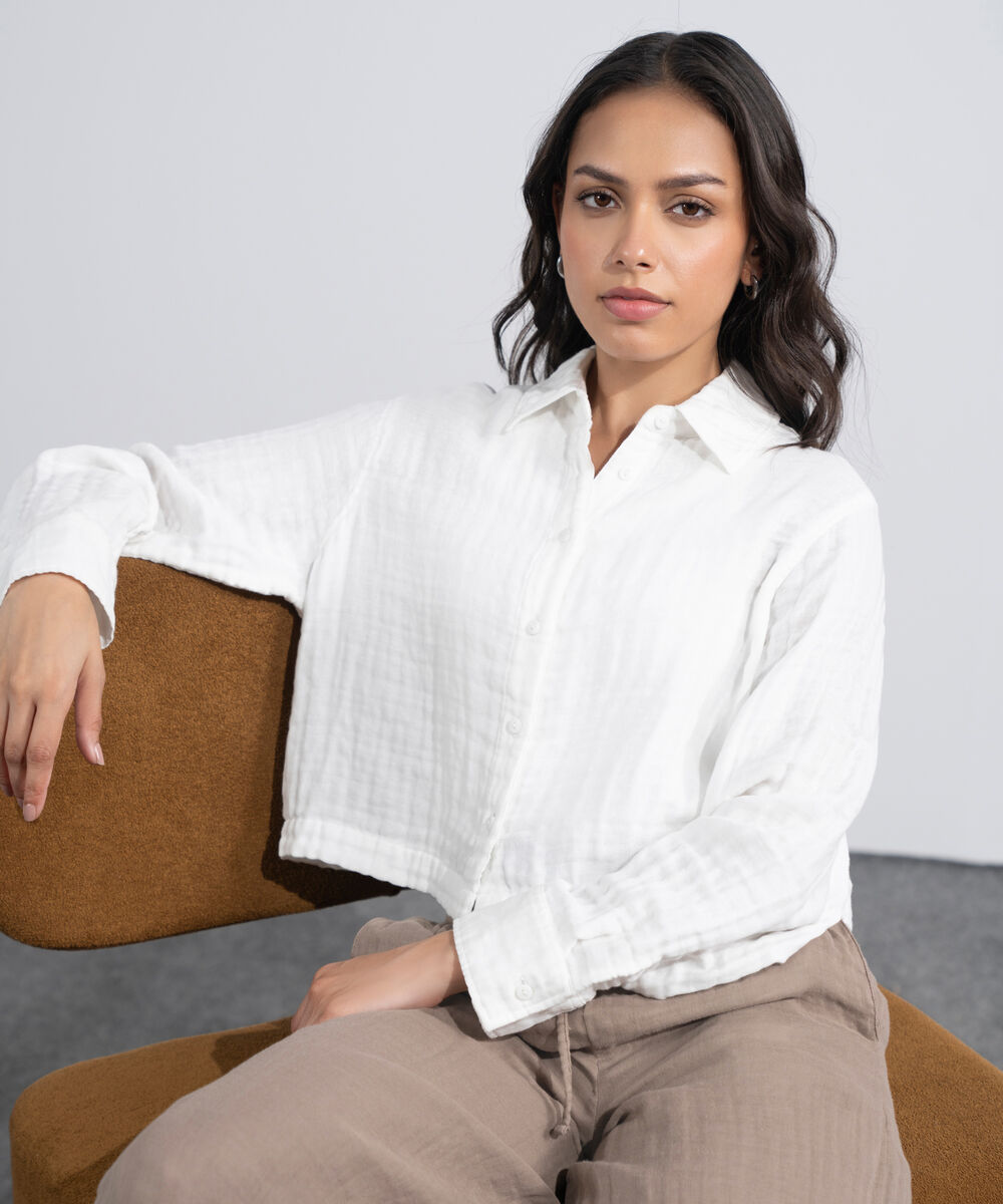 Women's Western White Short Body Cotton Muslin Shirt