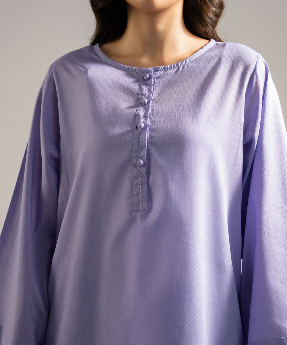 Women's RTW Dobby Solid Purple Straight Shirt