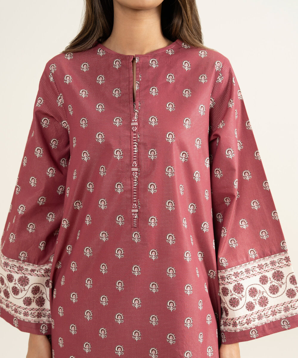 Women's Unstitched Zari Lawn Printed Pink 3 Piece Suit