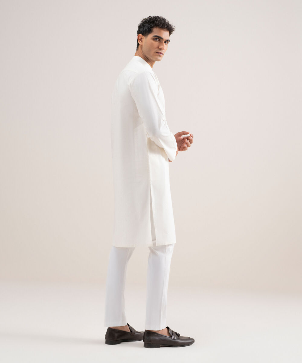 Men's Stitched Cotton Jacquard Off White Kurta