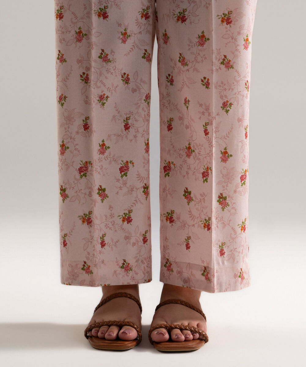 Women's RTW Cotton Viscose Printed Pink Straight Pants