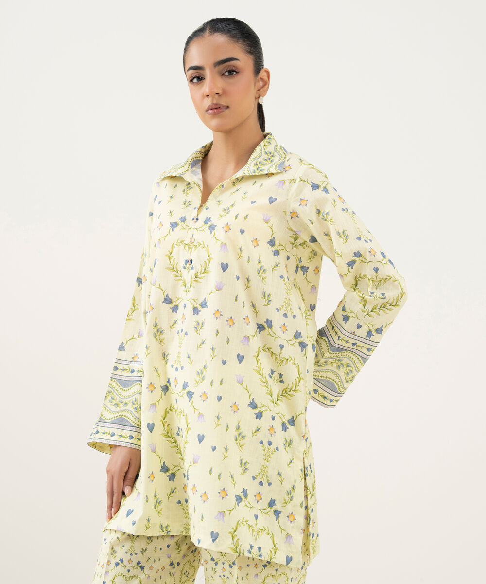 Women's RTW Crosshatch Printed Pale Yellow Straight Shirt