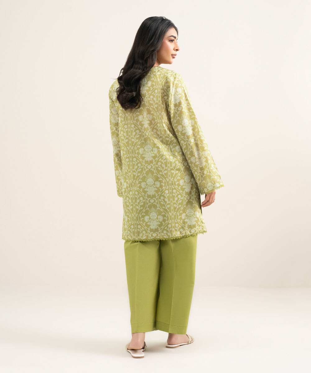 Women's RTW Lawn Printed Green Straight Shirt