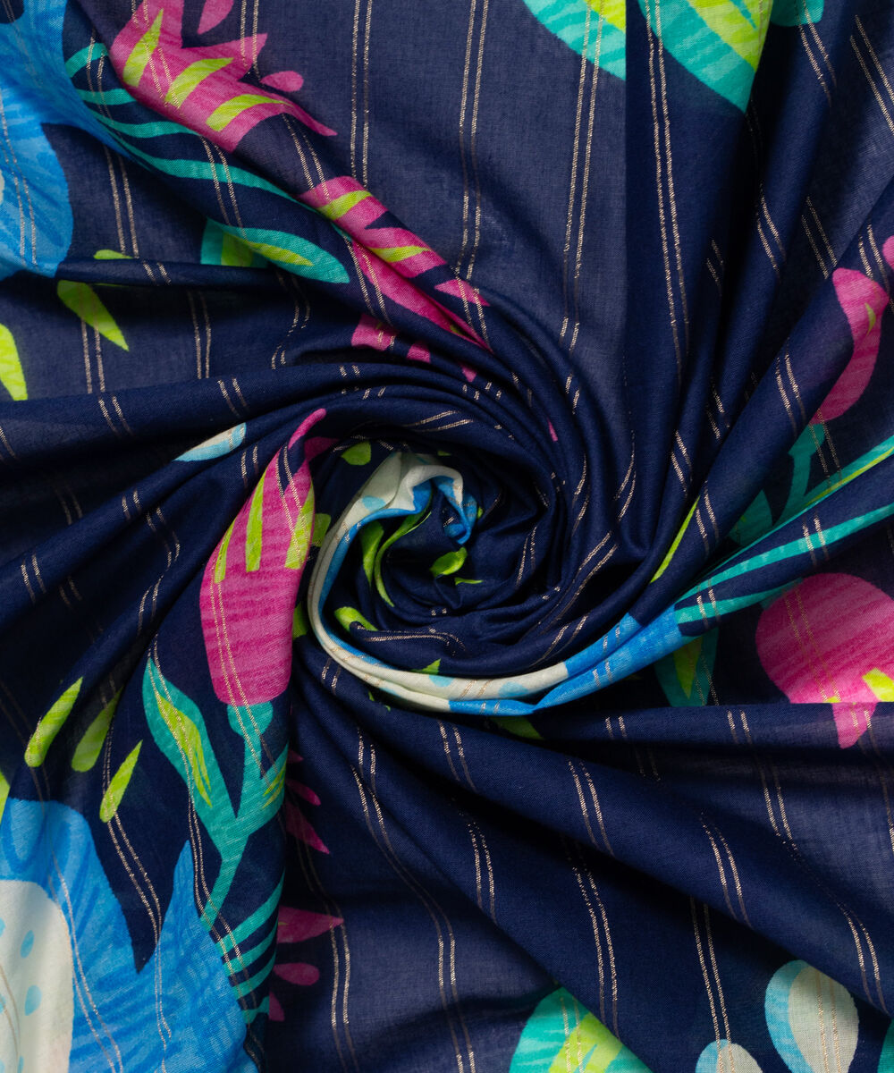 Zari Cotton Printed Blue Dupatta