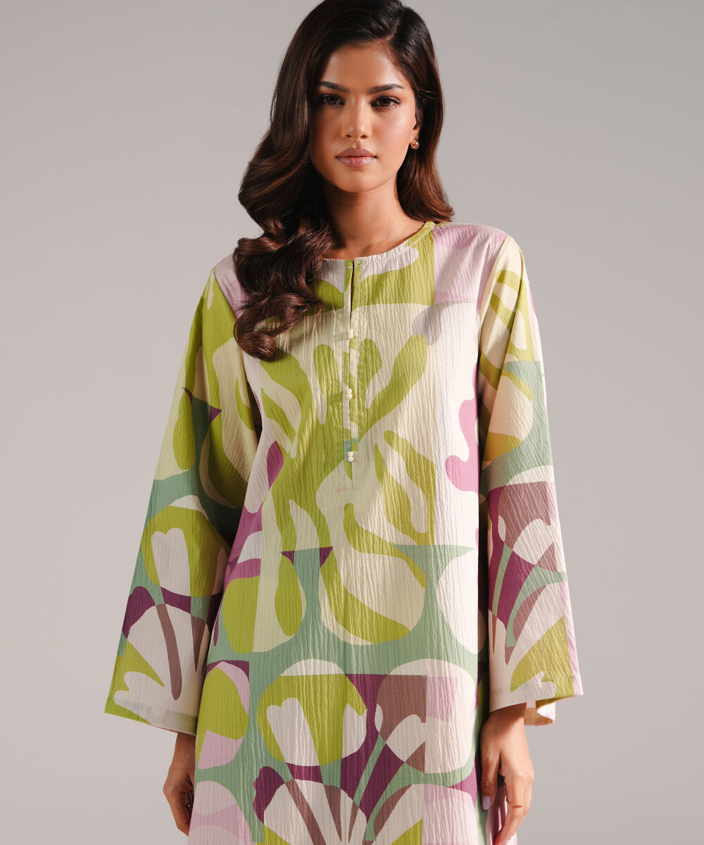Women's RTW Seersucker Printed Mint Green 2 Piece Suit