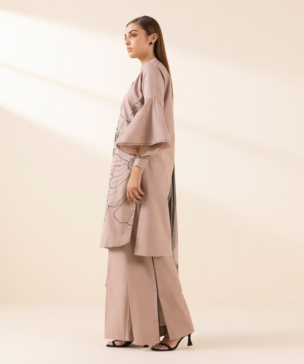 Women's Unstitched Lawn Embroidered Pink 3 Piece Suit