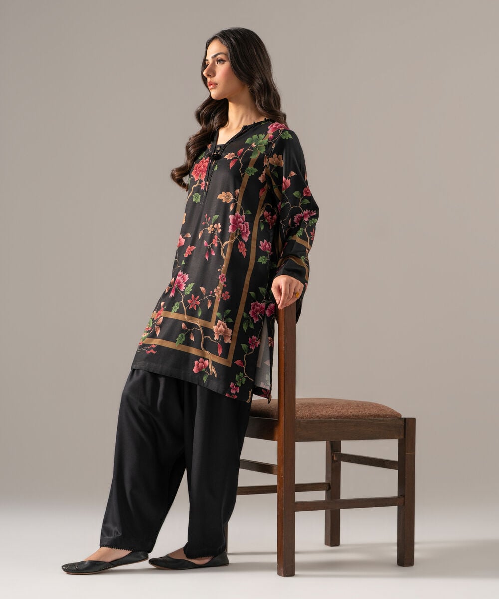 Women's RTW Viscose Marina Printed Black Straight Shirt