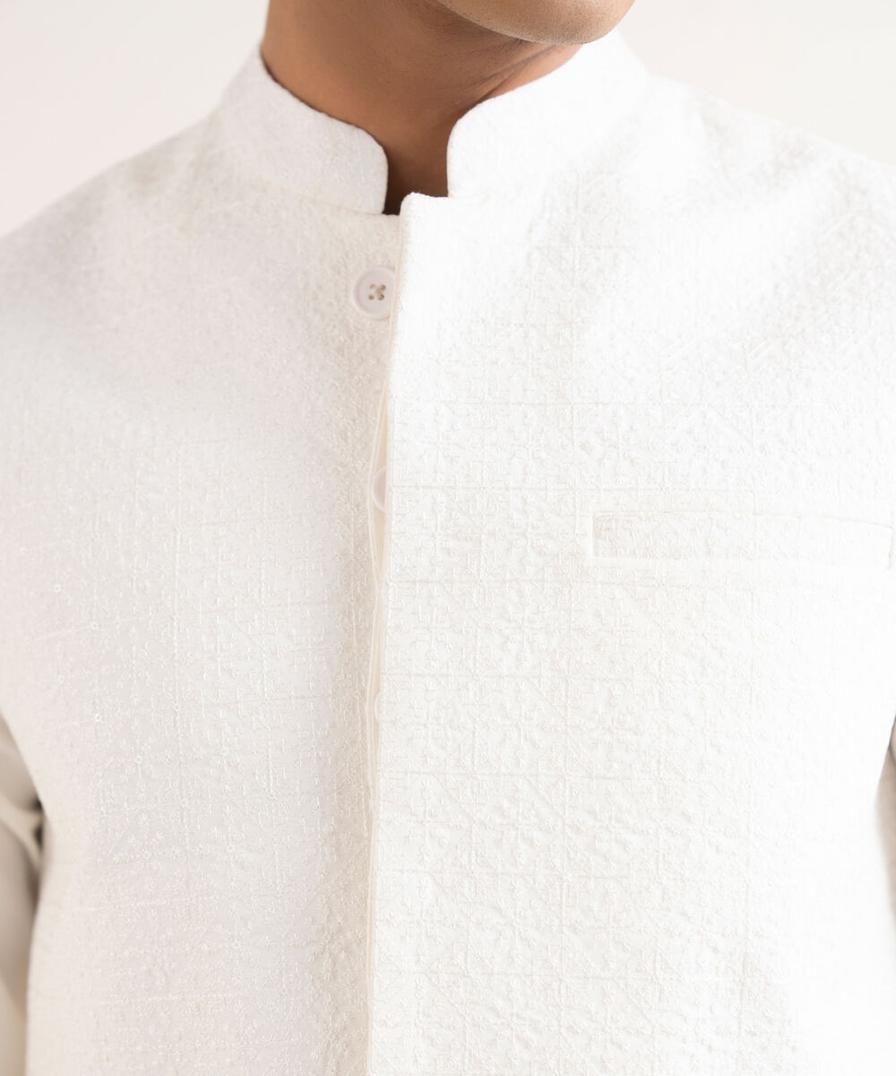 Men's Stitched Premium Cotton Off White Waistcoat