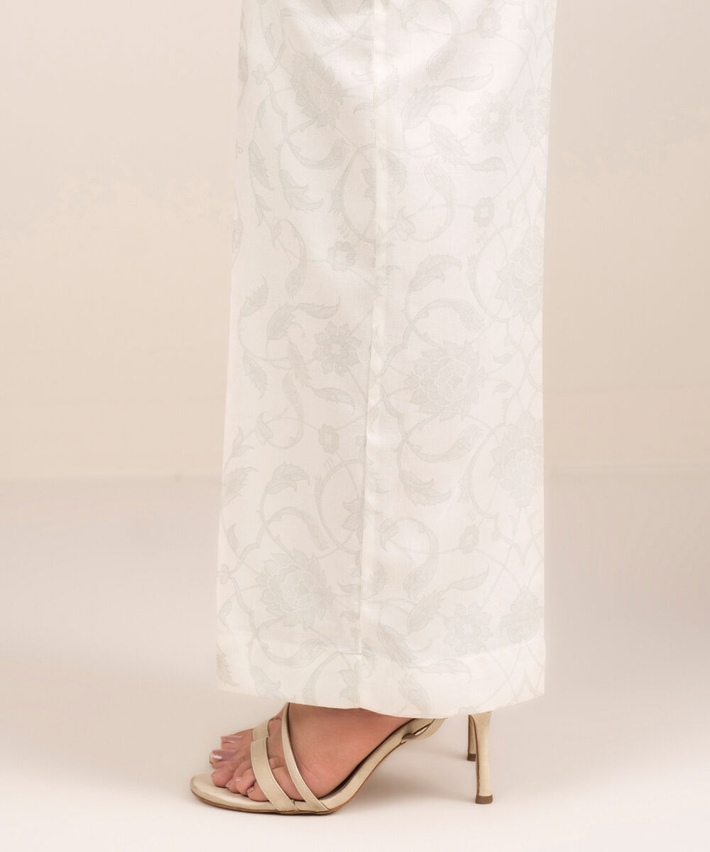 Women's RTW Cambric Printed White Straight Pants
