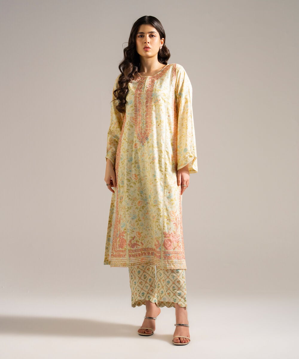 Women's RTW Lawn Embroidered Yellow 2 Piece Suit