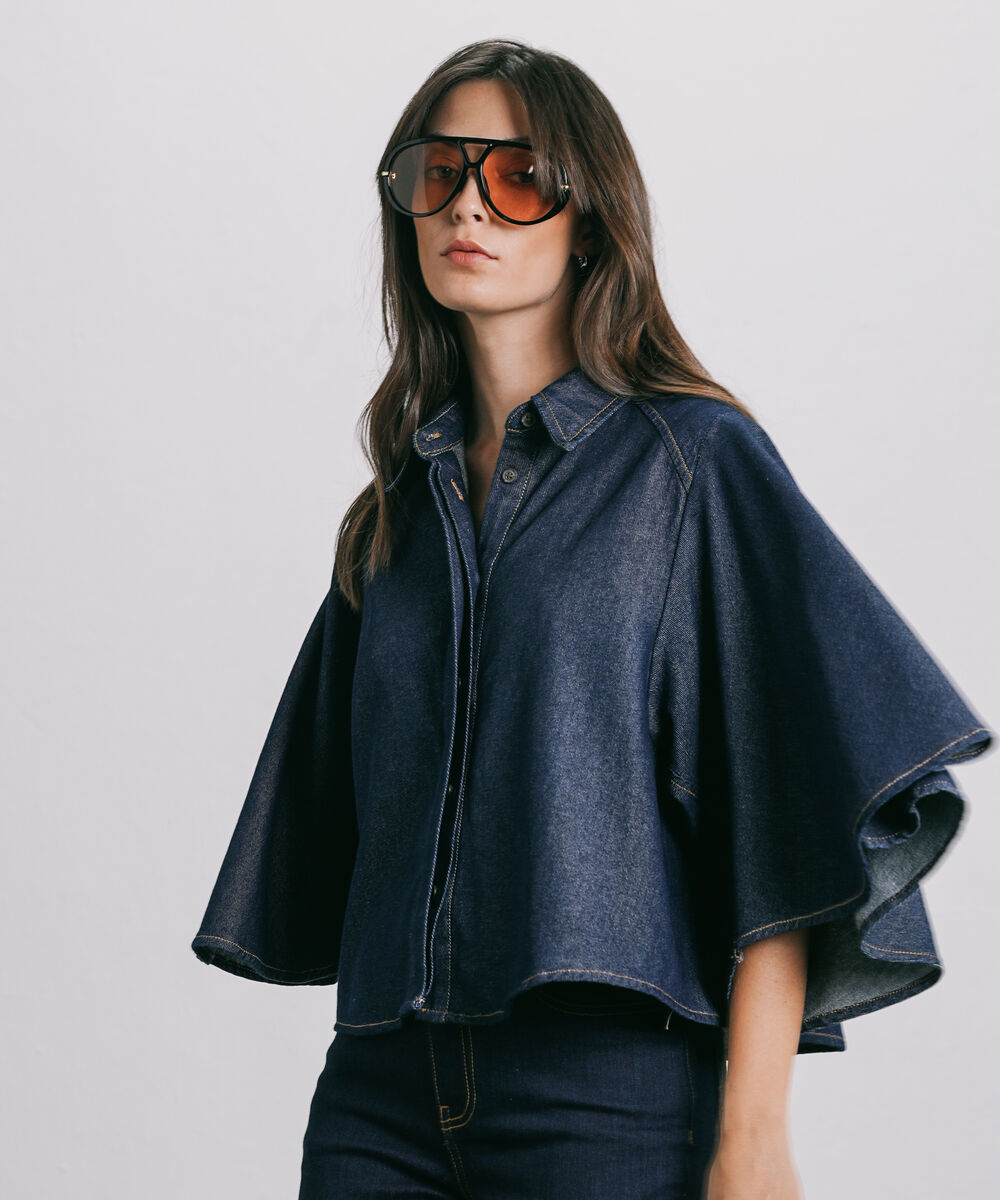 Women's Western Wear Blue Denim Kimono Shirt