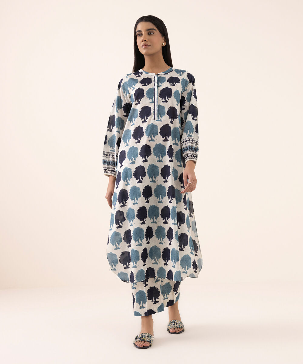 Women's RTW Lawn Blue Printed Aline Shirt