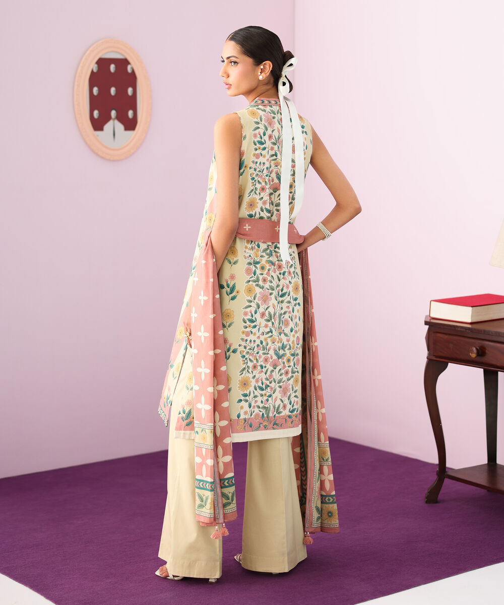 Women's Unstitched Cotton Printed Multi Three Piece Suit