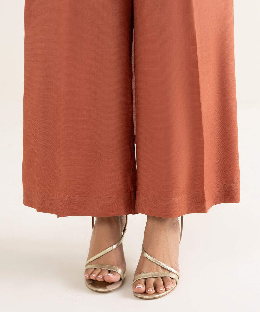 Women's RTW Bemberg Georgette Chiffon Embroidered Brown 2 Piece Suit