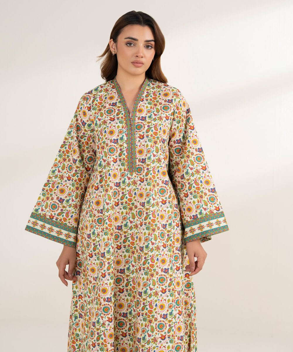 Women's Unstitched Cotton Printed Multi 2 Piece Suit