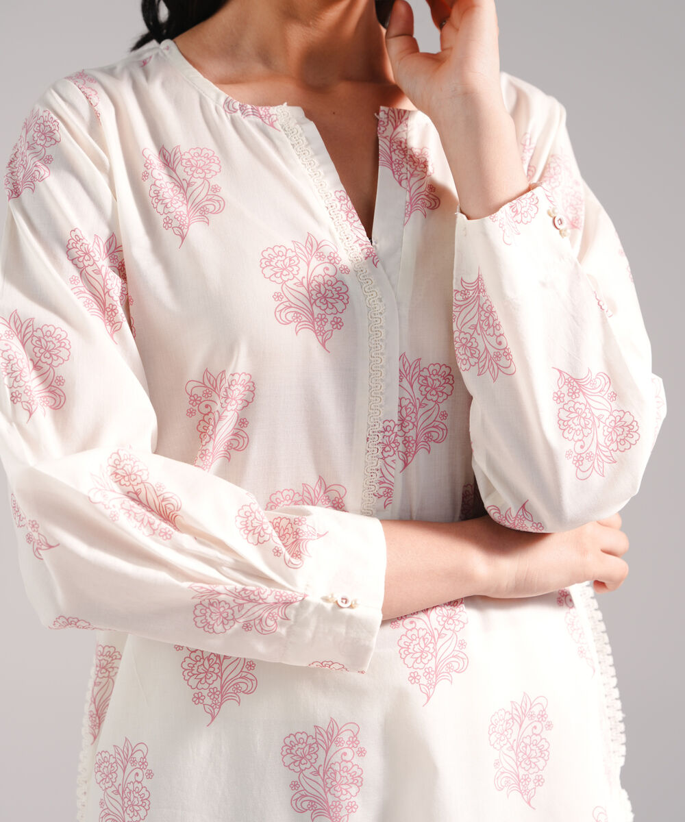 Women's RTW Lawn Printed Off White Straight Shirt