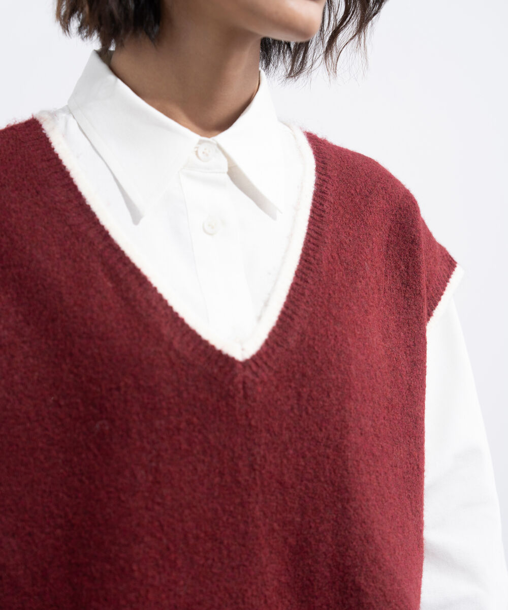 Women's Western Wear Maroon V-Neck Knit Sweater