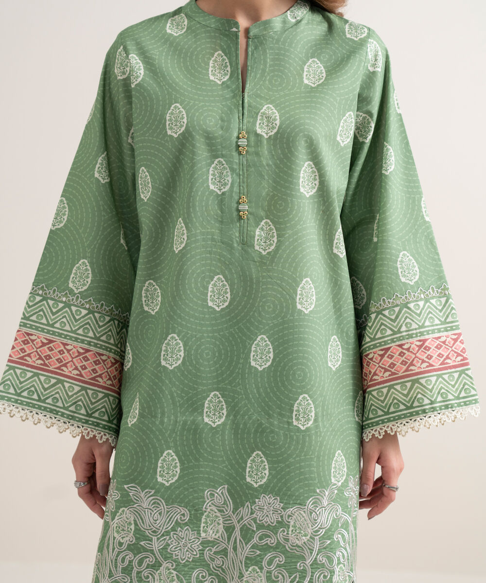 Women's Unstitched Lawn Embroidered Green 3 Piece Suit