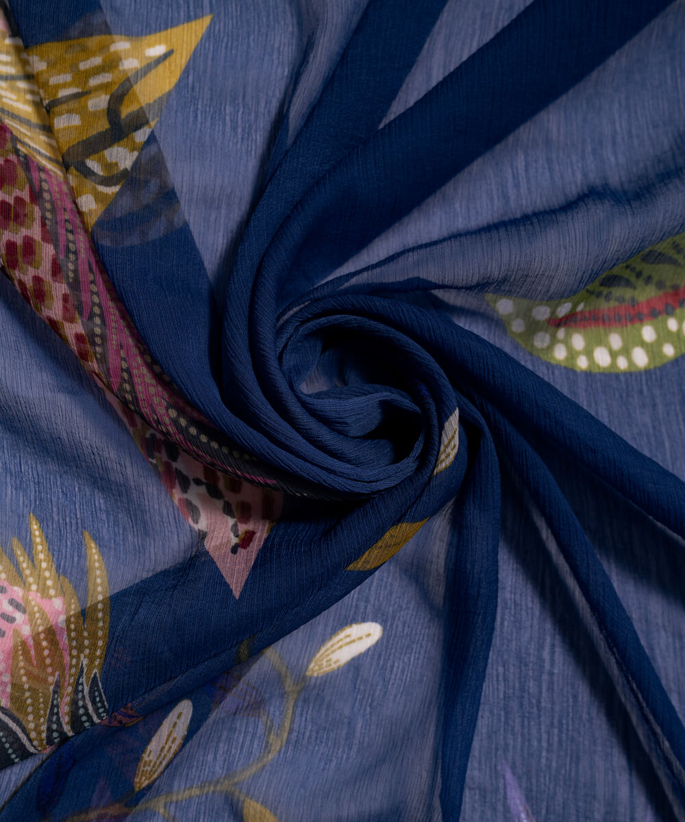 Blended Chiffon Printed Dark Blue Dupatta