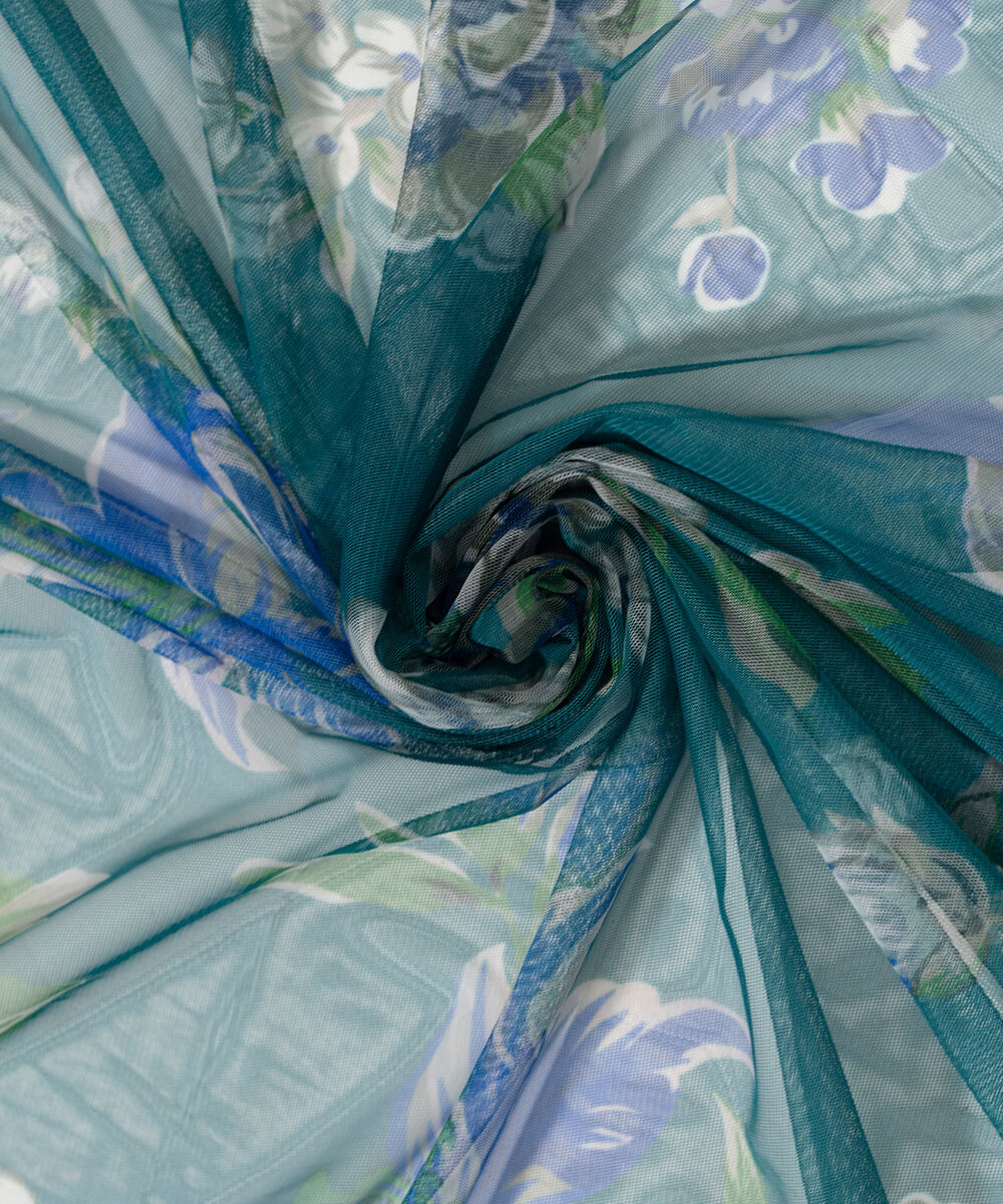 Women's RTW Blended Net Printed Green Dupatta