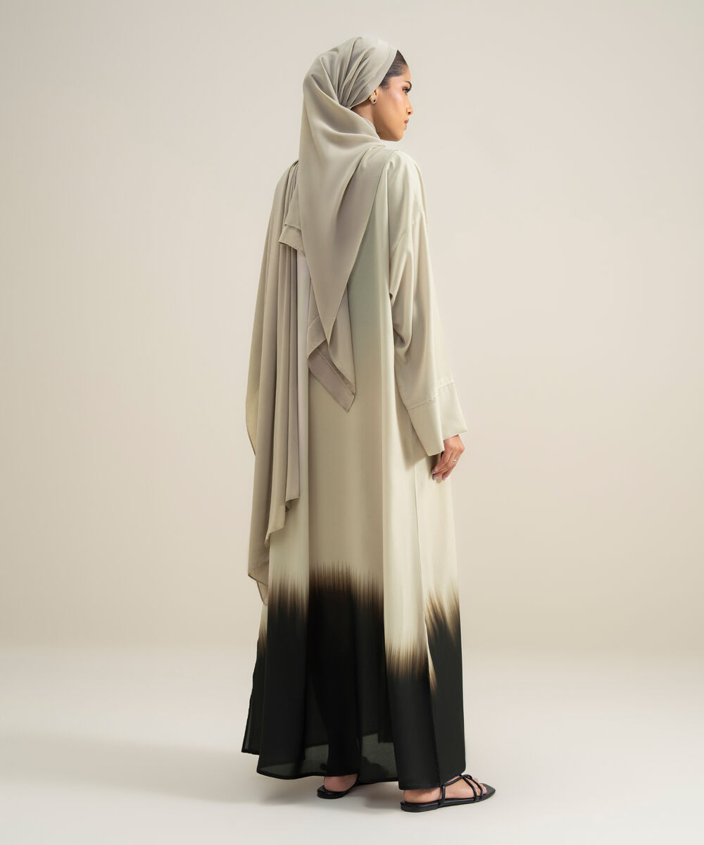 Women's Polyester Off White Printed Abbaya Set