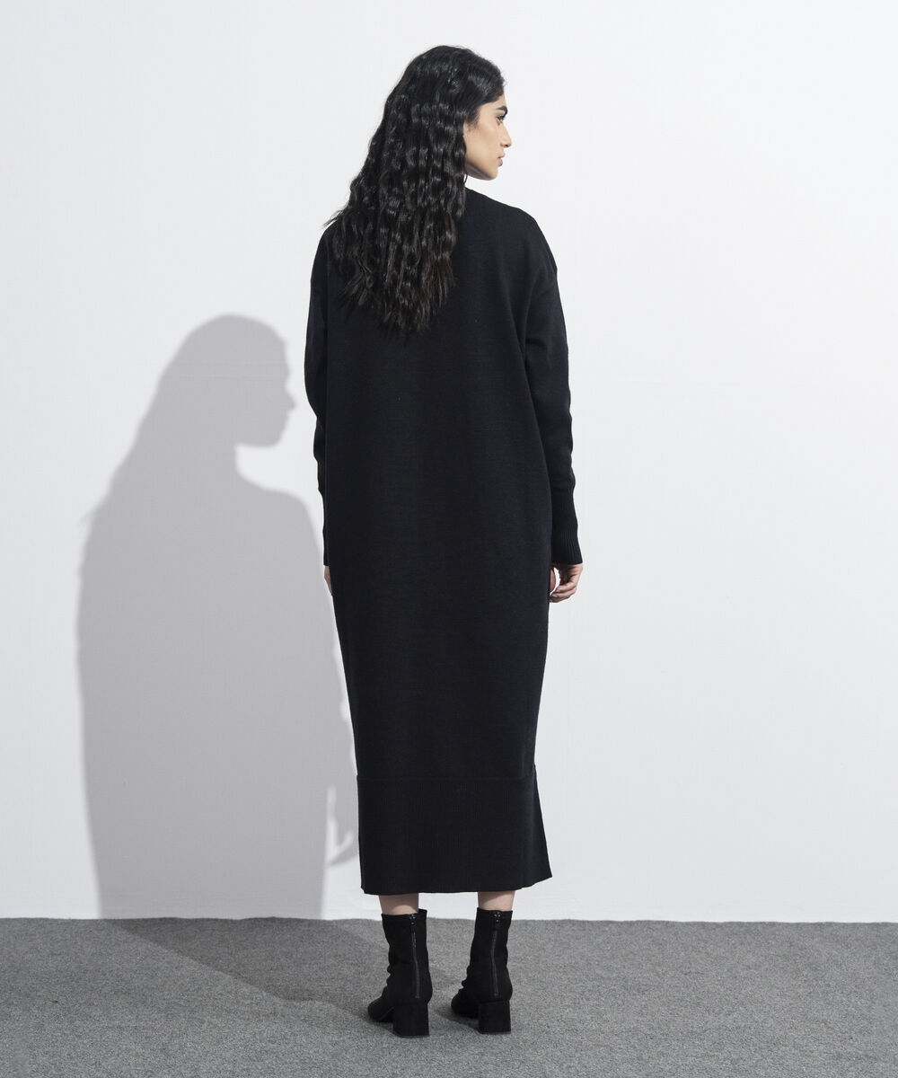 Women's Western Wear Black High Neck Sweater Dress