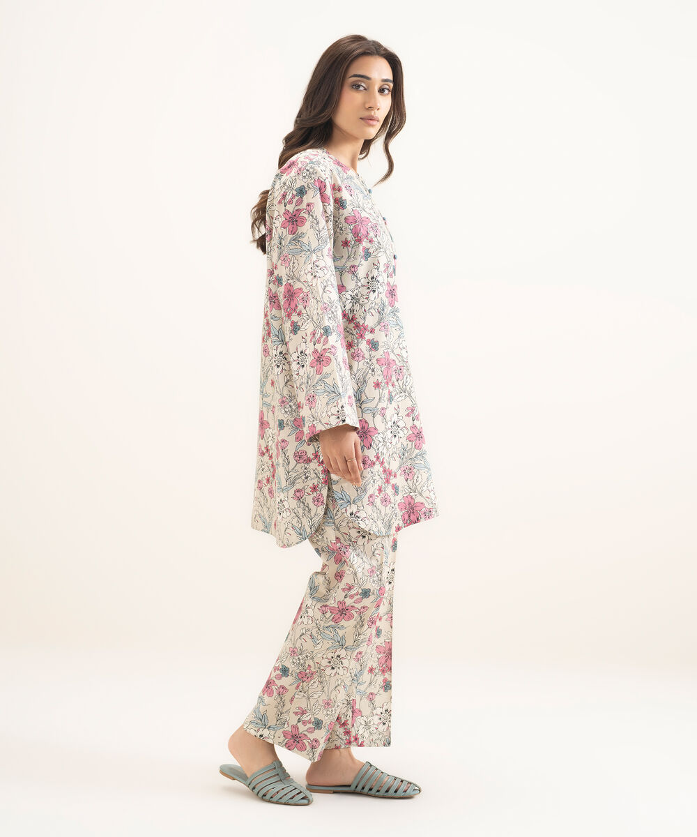 Women's RTW Cambric Printed Off White Straight Shirt