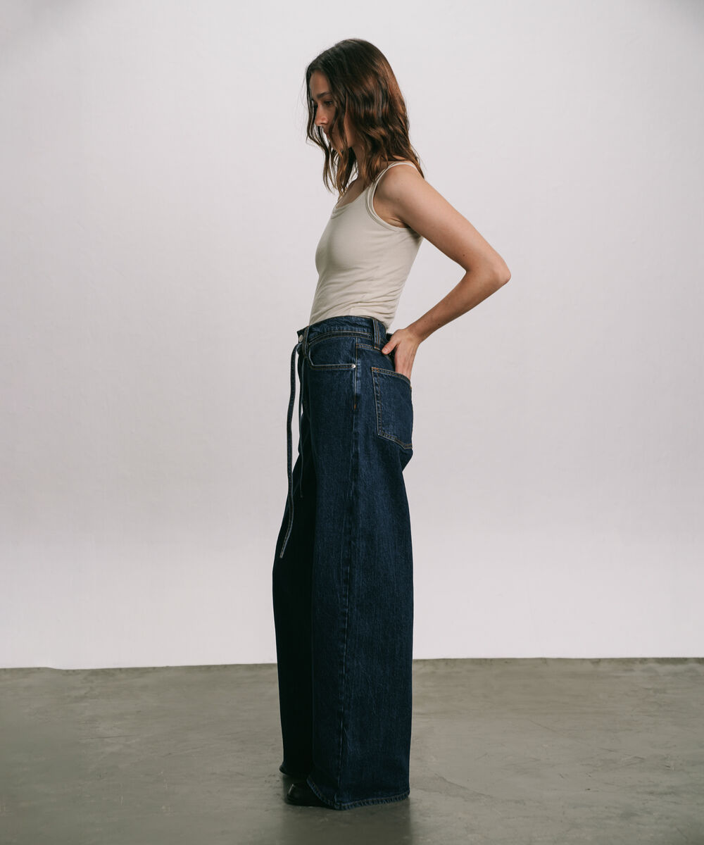 Women's Western Wear Blue Super Wide Leg Jeans