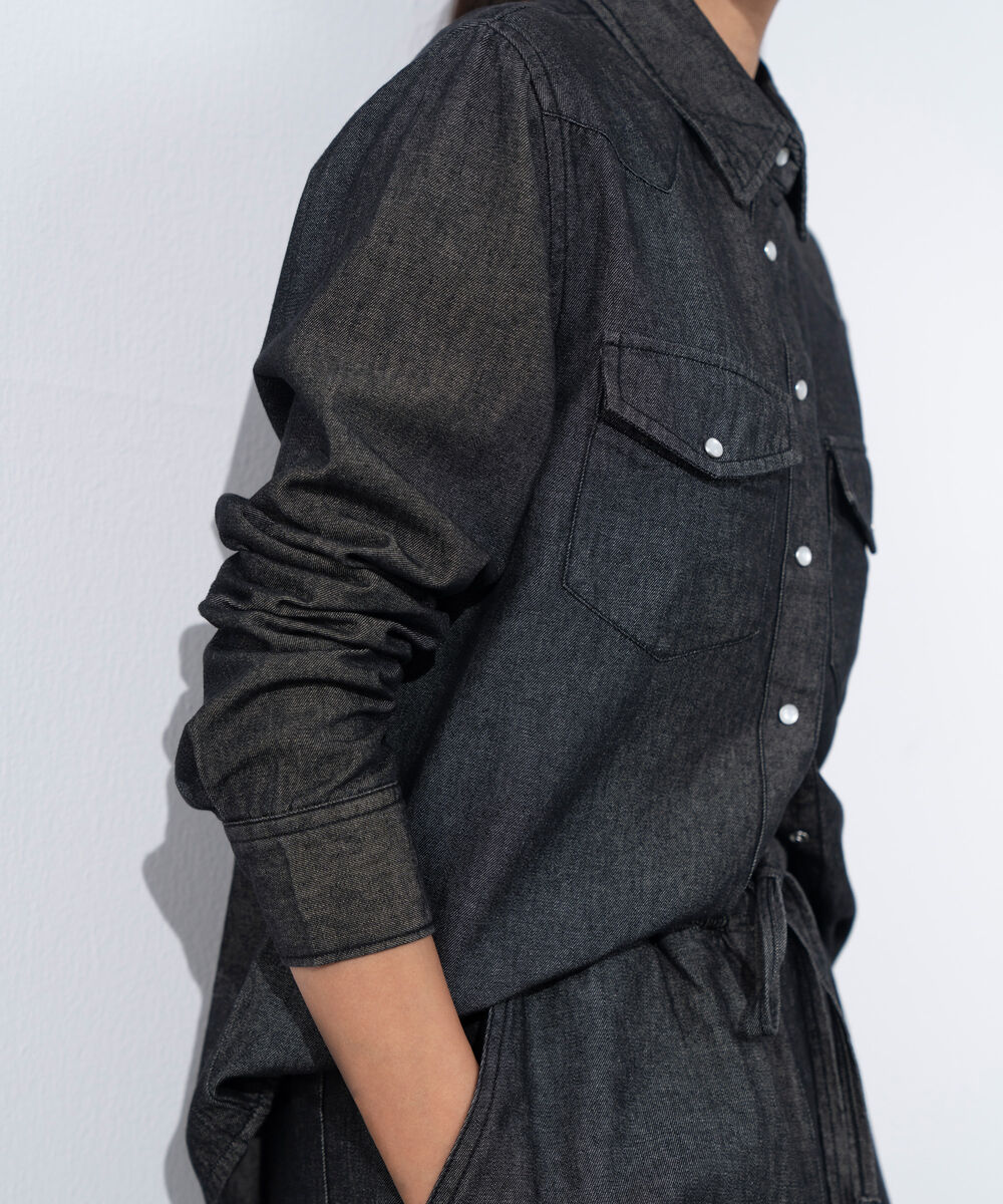 Women's Western Wear Grey Regular Fit Denim Shirt