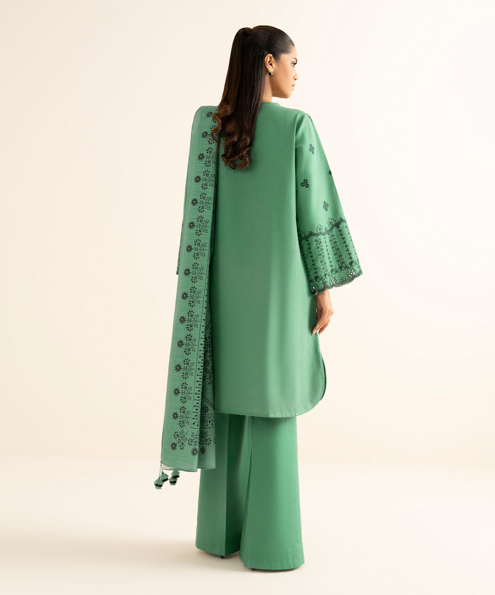 Women's Unstitched Light Khaddar Embroidered Green 3 Piece Suit