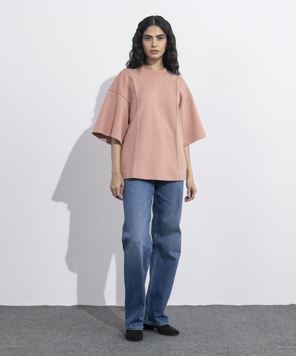 Women's Western Wear Pink Loose Fit Jersey T-Shirt