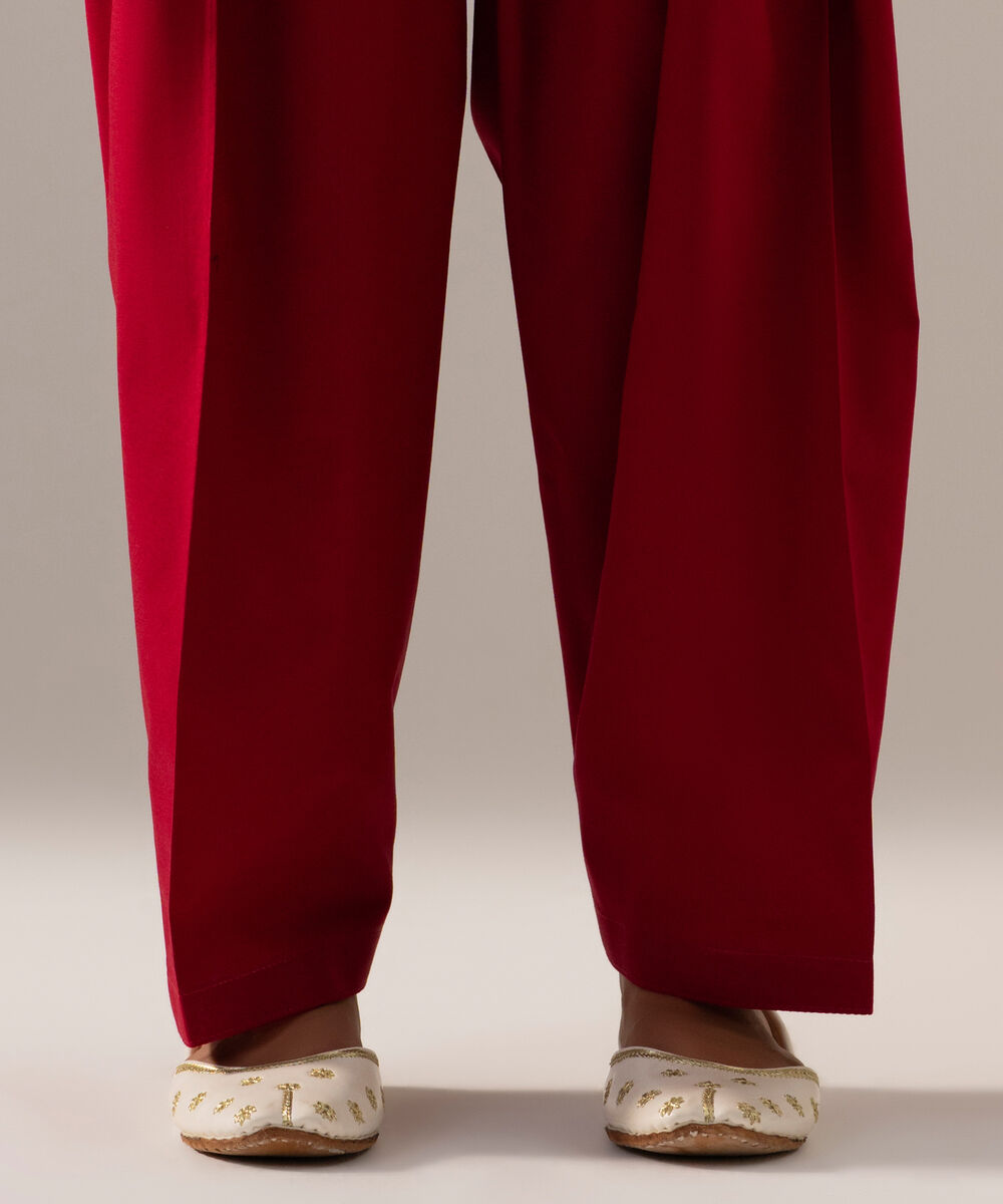 Women's RTW Cambric Solid Maroon Regular Shalwar