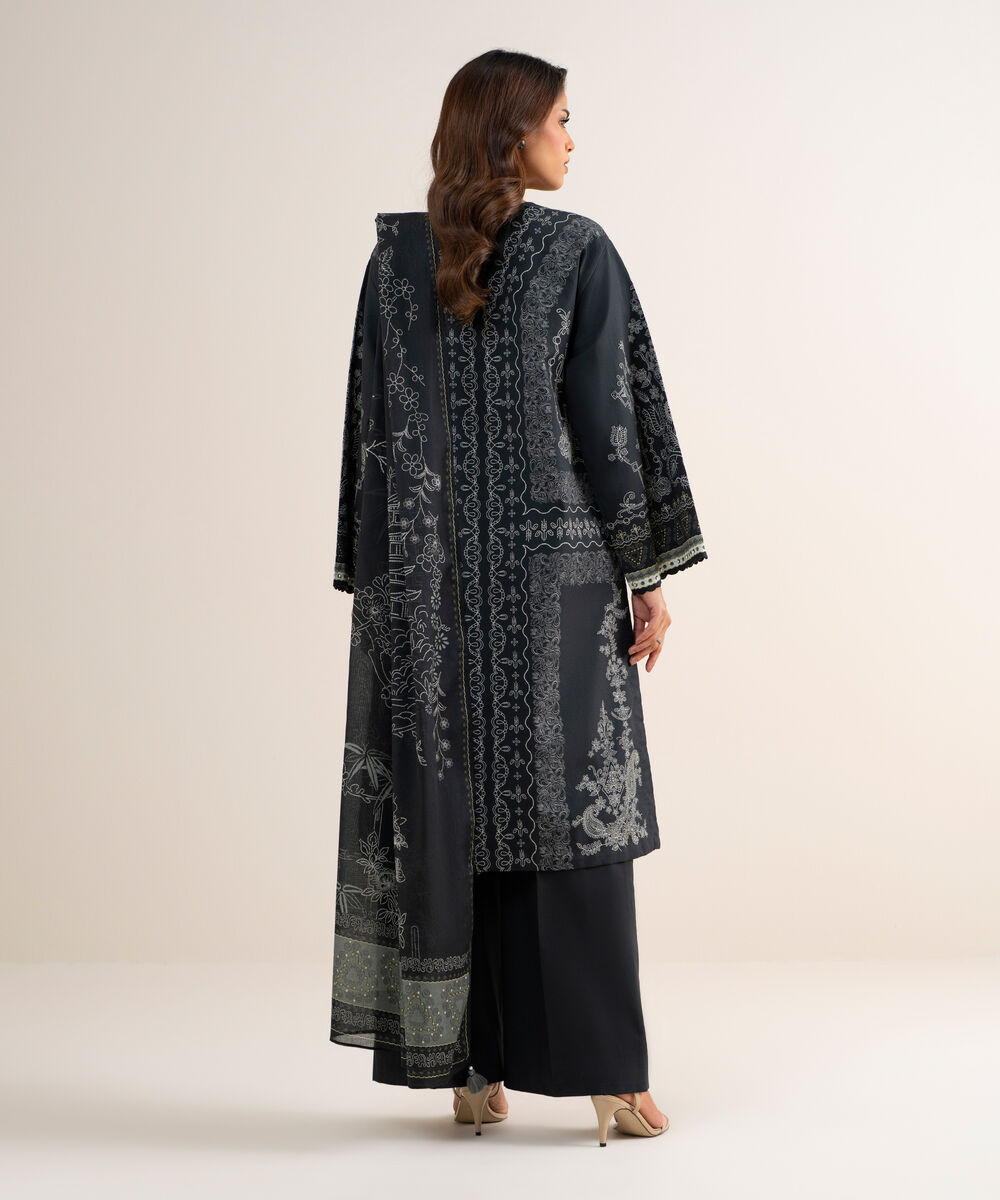 Women's Unstitched Lawn Printed Black 3 Piece Suit